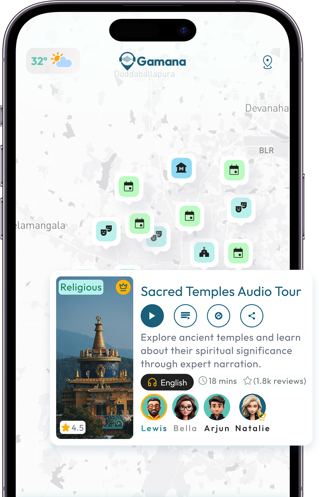 Gamana tour guide app featuring expert narrators sharing immersive stories and local insights for travelers